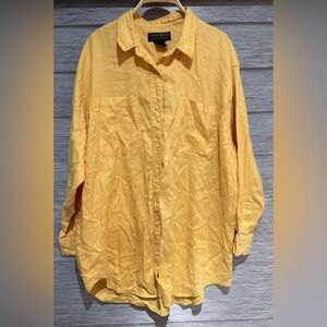 Vtg Eddie Bauer Shirt Woman S/P Orange %100 Linen  Button Down